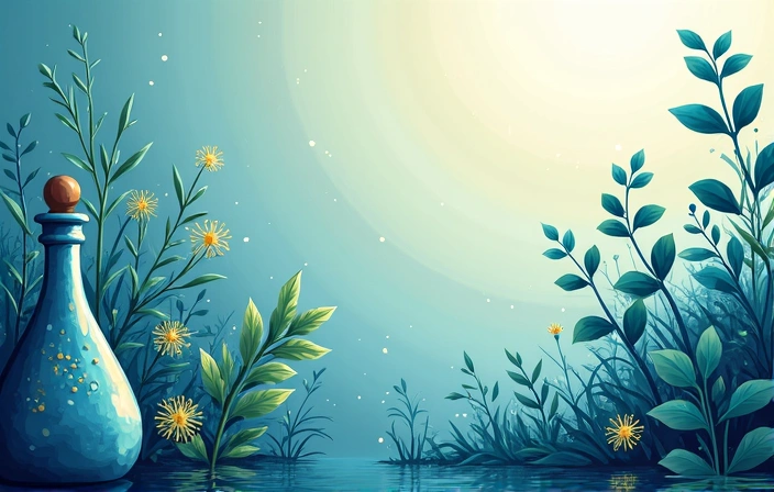 Imagen abstracta representando ciencia y nutrición con elementos moleculares y vegetales